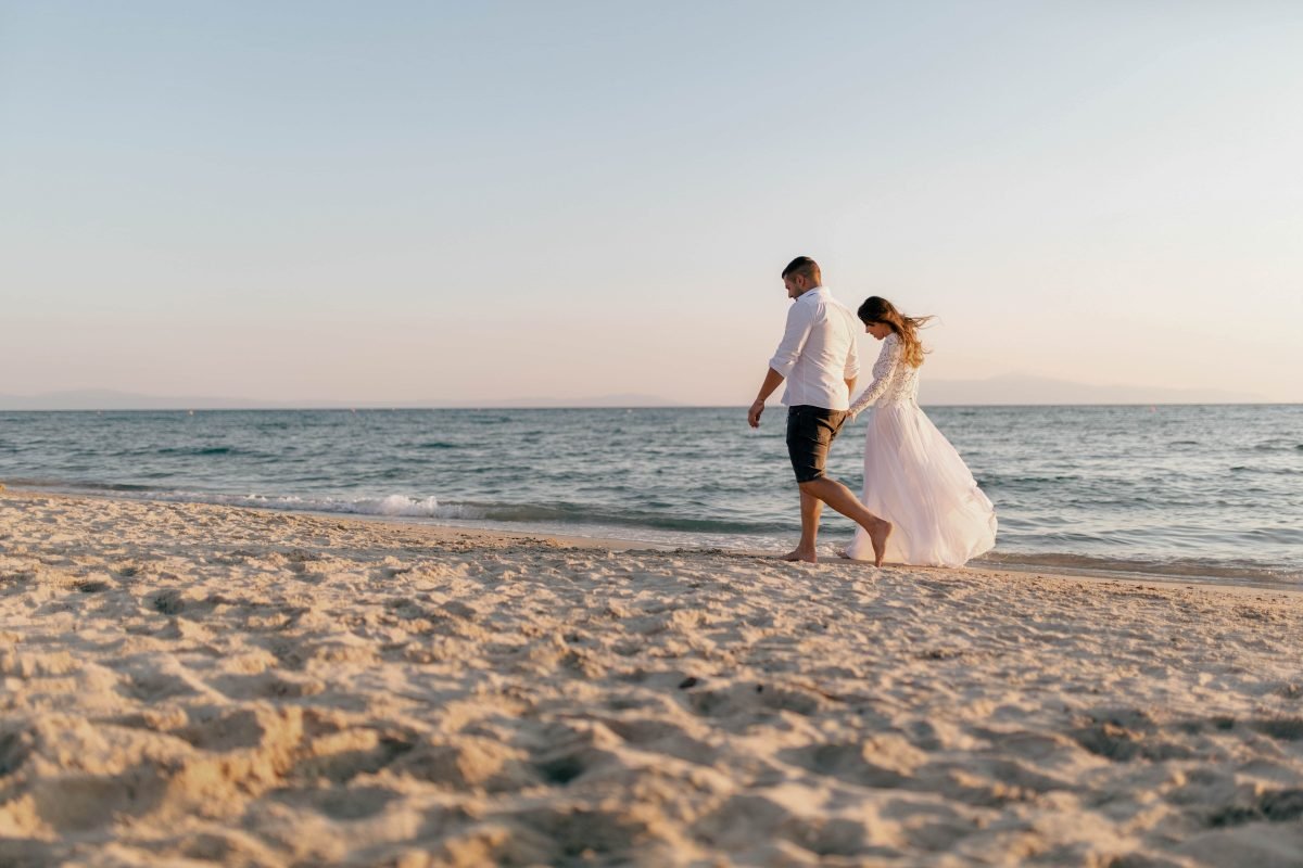 Just married couple on the beach